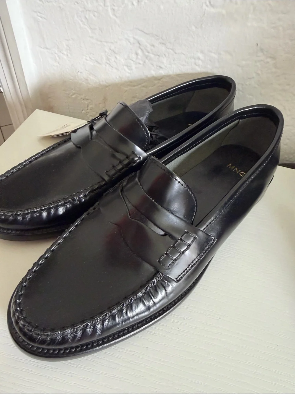 Mango Black Leather Penny Loafers for Men